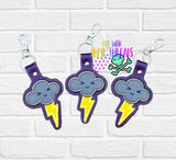 DIGITAL DOWNLOAD Applique Storm Thunder Cloud Snap Tab Key Chain