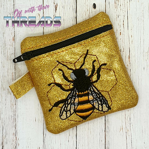DIGITAL DOWNLOAD 4x4 Honey Bee Zipper Bag Lined and Unlined Options Included