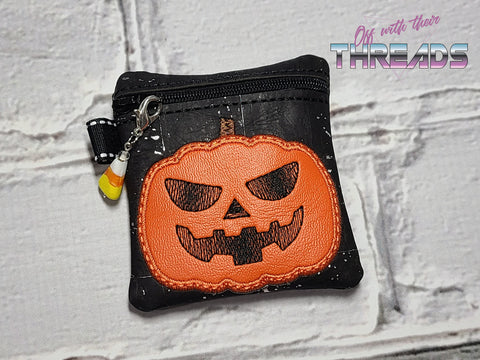 DIGITAL DOWNLOAD 4x4 Applique Jack O Lantern Zipper Bag Lined and Unlined Options Included