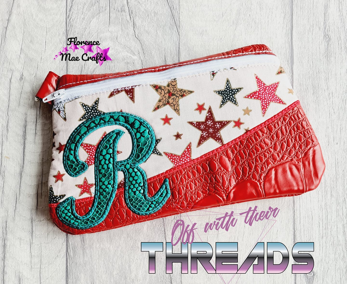 DIGITAL DOWNLOAD Letter R Clutch Applique Zipper Bag Lined and Unlined Alphabet