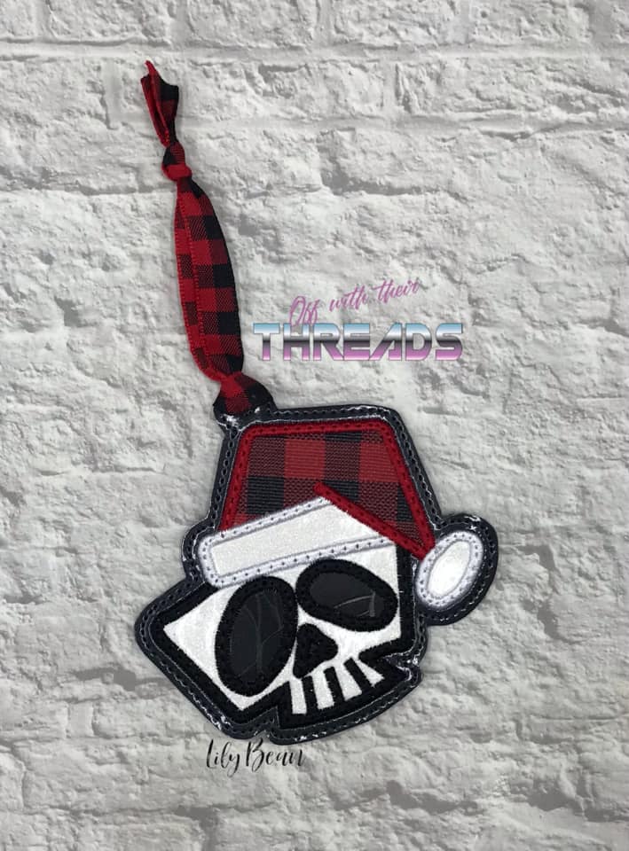 DIGITAL DOWNLOAD Applique Santa Skull Ornament Gift Tag