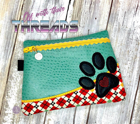 DIGITAL DOWNLOAD Paw Clutch Applique Zipper Bag Lined and Unlined