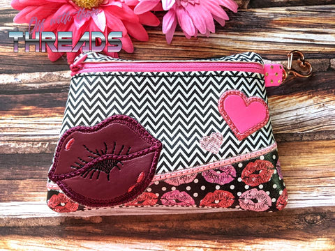 DIGITAL DOWNLOAD Valentine Lips Clutch Applique Zipper Bag Lined and Unlined