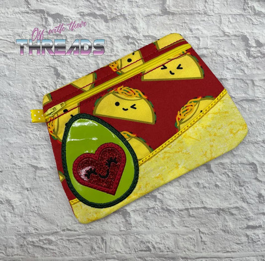 DIGITAL DOWNLOAD Heart Avocado Clutch Applique Zipper Bag Lined and Unlined
