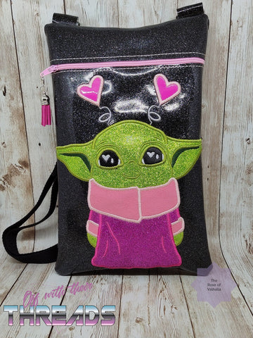 DIGITAL DOWNLOAD Baby Green Valentine Applique Tall Zipper Bag Lined and Unlined