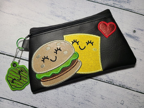 DIGITAL DOWNLOAD The Cheese To My Burger Clutch and Charm Set Applique Zipper Bag Lined and Unlined