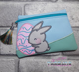 DIGITAL DOWNLOAD Doodle Easter Bunny Applique Zipper Bag Lined and Unlined
