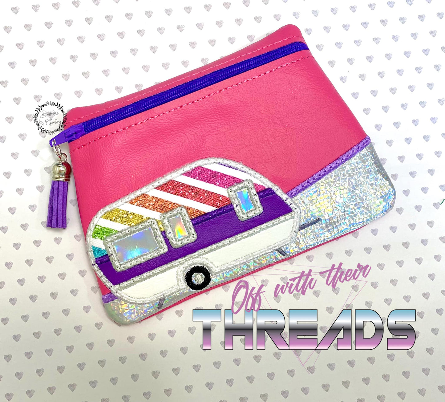 DIGITAL DOWNLOAD Applique Camper Clutch Zipper Bag Lined and Unlined