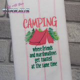 DIGITAL DOWNLOAD Applique Getting Toasted Tent Camping Embroidery Design 4 Sizes