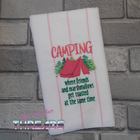 DIGITAL DOWNLOAD Applique Getting Toasted Tent Camping Embroidery Design 4 Sizes