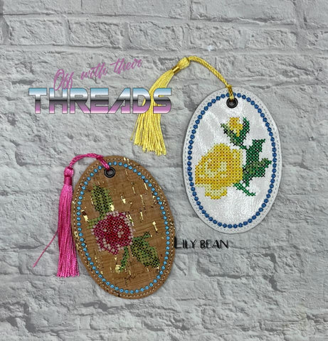 DIGITAL DOWNLOAD Cross Stitch Rose Bookmark Gift Tag Ornament Set 2 Designs included