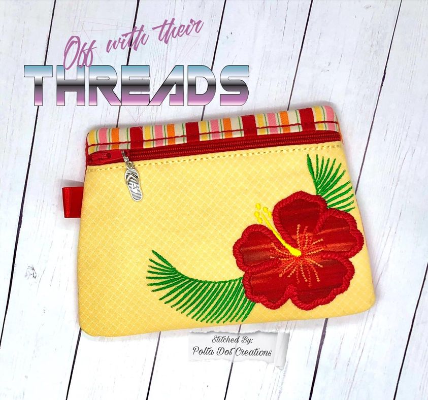 DIGITAL DOWNLOAD Applique Hibiscus Clutch Zipper Bag Lined and Unlined
