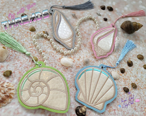 DIGITAL DOWNLOAD Applique Sea Shell Set Bookmark Ornament Gift Tag 4 DESIGNS INCLUDED