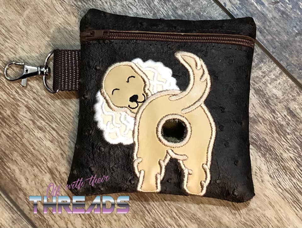 DIGITAL DOWNLOAD 5x5 ITH Applique Cocker Spaniel Bum Poo Zipper Bag Lined and Unlined