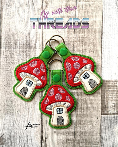 DIGITAL DOWNLOAD Applique Toadstool Mushroom House Snap Tab Key Chain