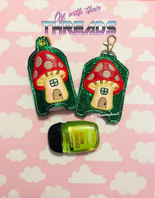 DIGITAL DOWNLOAD Applique Toadstool Mushroom House Sanitizer Set Eyelet and Snap Tab Options Included