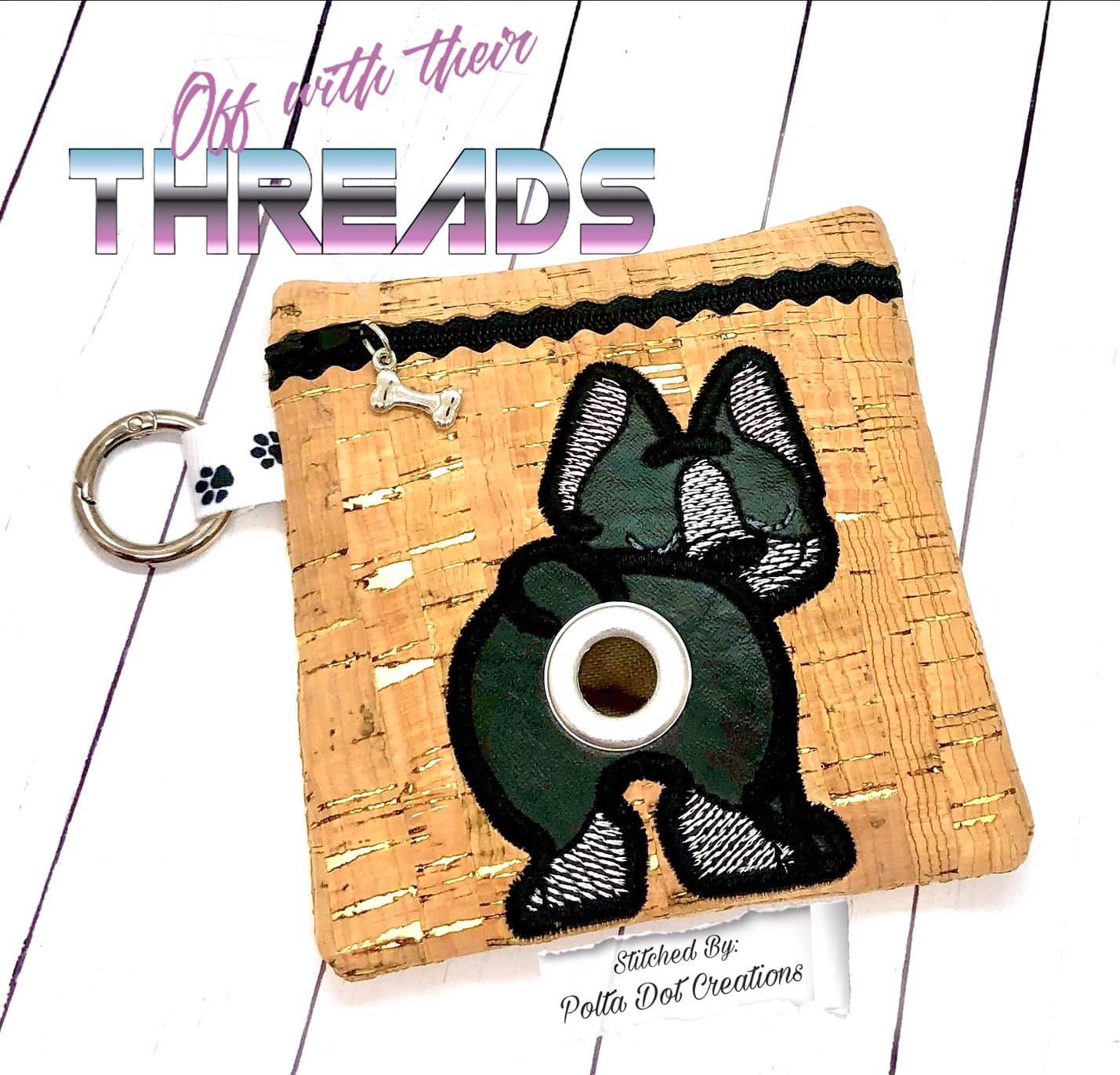DIGITAL DOWNLOAD 5x5 ITH Applique Boston Terrier Bum Poo Zipper Bag Lined and Unlined Sketchy Fill
