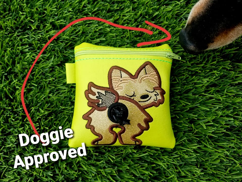 DIGITAL DOWNLOAD 5x5 ITH Applique Yorkie Bum Poo Zipper Bag Lined and Unlined Sketchy Fill