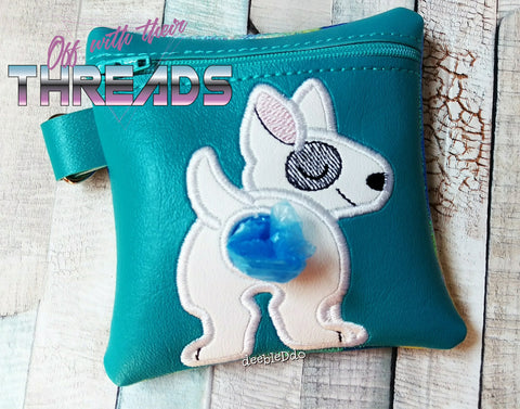 DIGITAL DOWNLOAD 5x5 ITH Applique Bull Terrier Bum Poo Zipper Bag Lined and Unlined Sketchy Fill