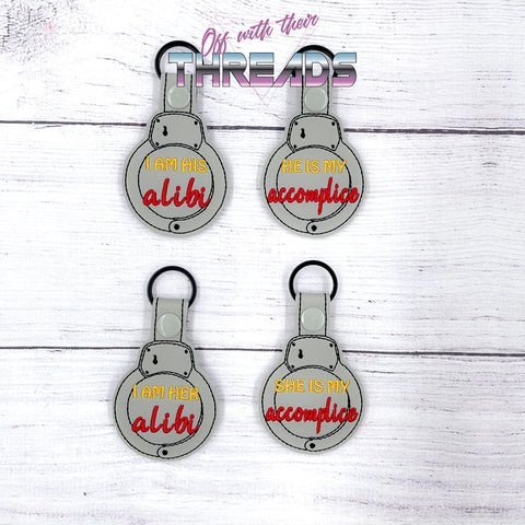 DIGITAL DOWNLOAD Accomplice Alibi Snap Tab Set Besties Significant Other Key Chain
