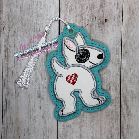 DIGITAL DOWNLOAD Applique Bull Terrier Bookmark Gift Tag Ornament Sketchy Fill