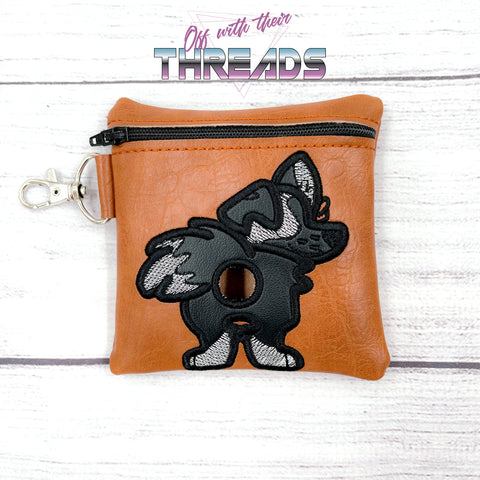 DIGITAL DOWNLOAD 5x5 ITH Applique Border Collie Bum Poo Zipper Bag Lined and Unlined Sketchy Fill