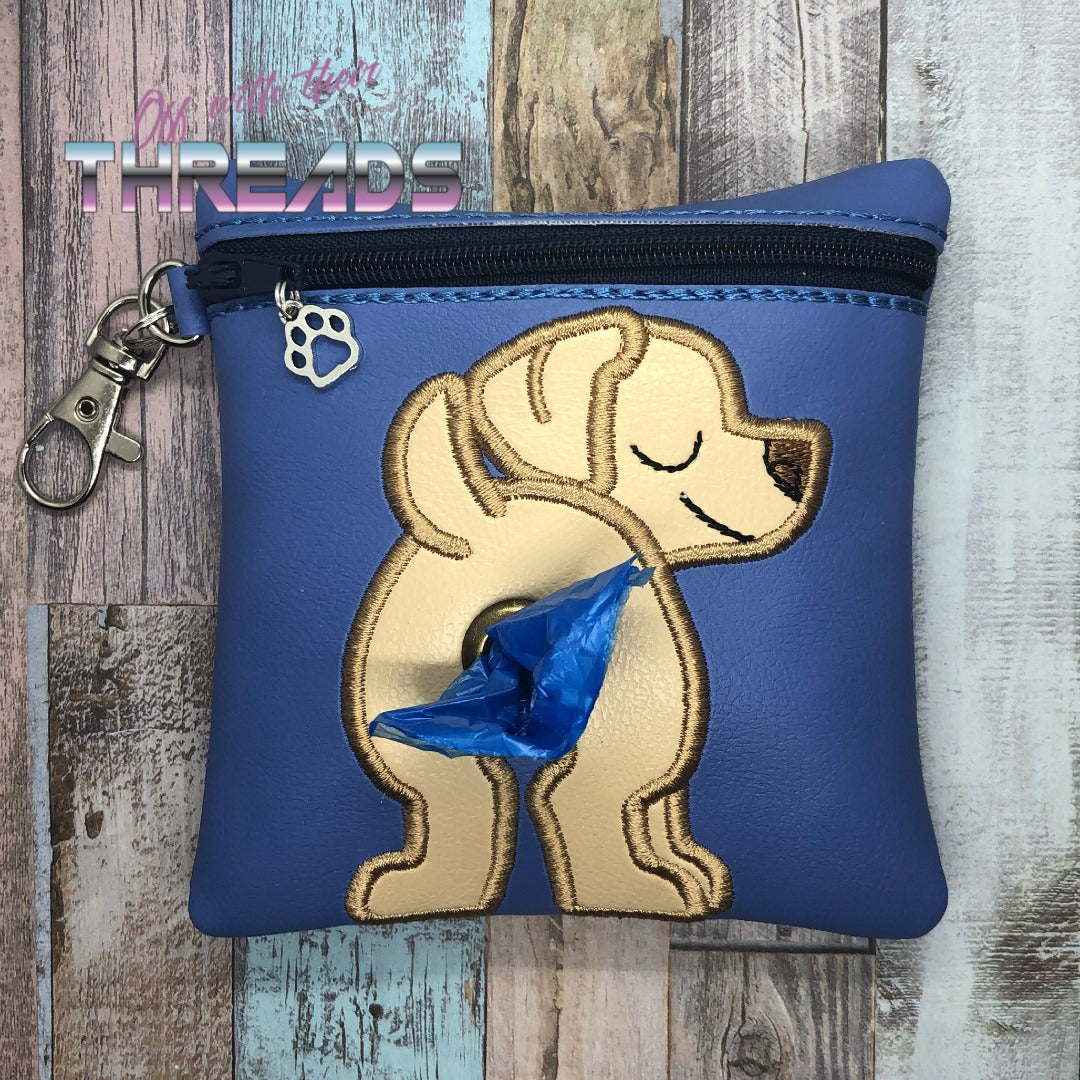 DIGITAL DOWNLOAD 5x5 ITH Applique Golden Retriever Labrador Bum Poo Zipper Bag Lined and Unlined 2021