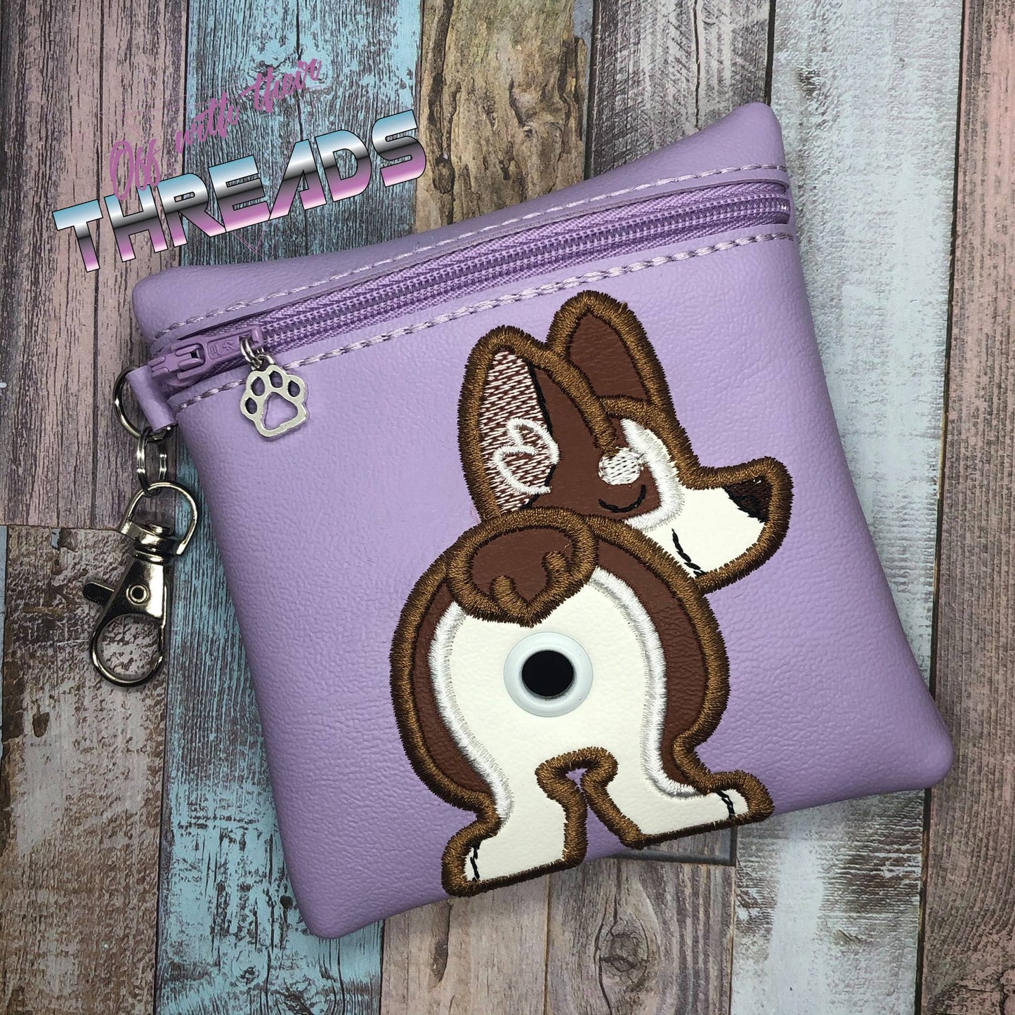 DIGITAL DOWNLOAD 5x5 ITH Applique Sheltie Corgi Bum Poo Zipper Bag Lined and Unlined 2021 Sketchy Fill
