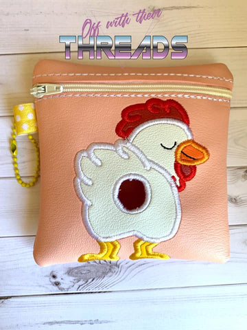 DIGITAL DOWNLOAD 5x5 ITH Applique Chicken Bum Poo Zipper Bag Lined and Unlined