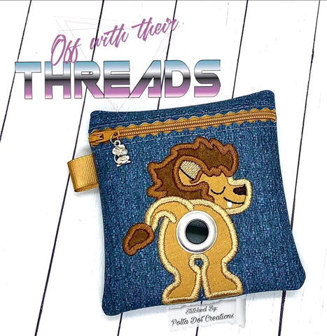 DIGITAL DOWNLOAD 5x5 ITH Applique Lion Poo Zipper Bag Lined and Unlined