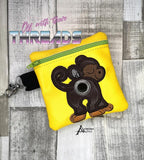 DIGITAL DOWNLOAD 5x5 ITH Applique Monkey Bum Poo Zipper Bag Lined and Unlined 2021