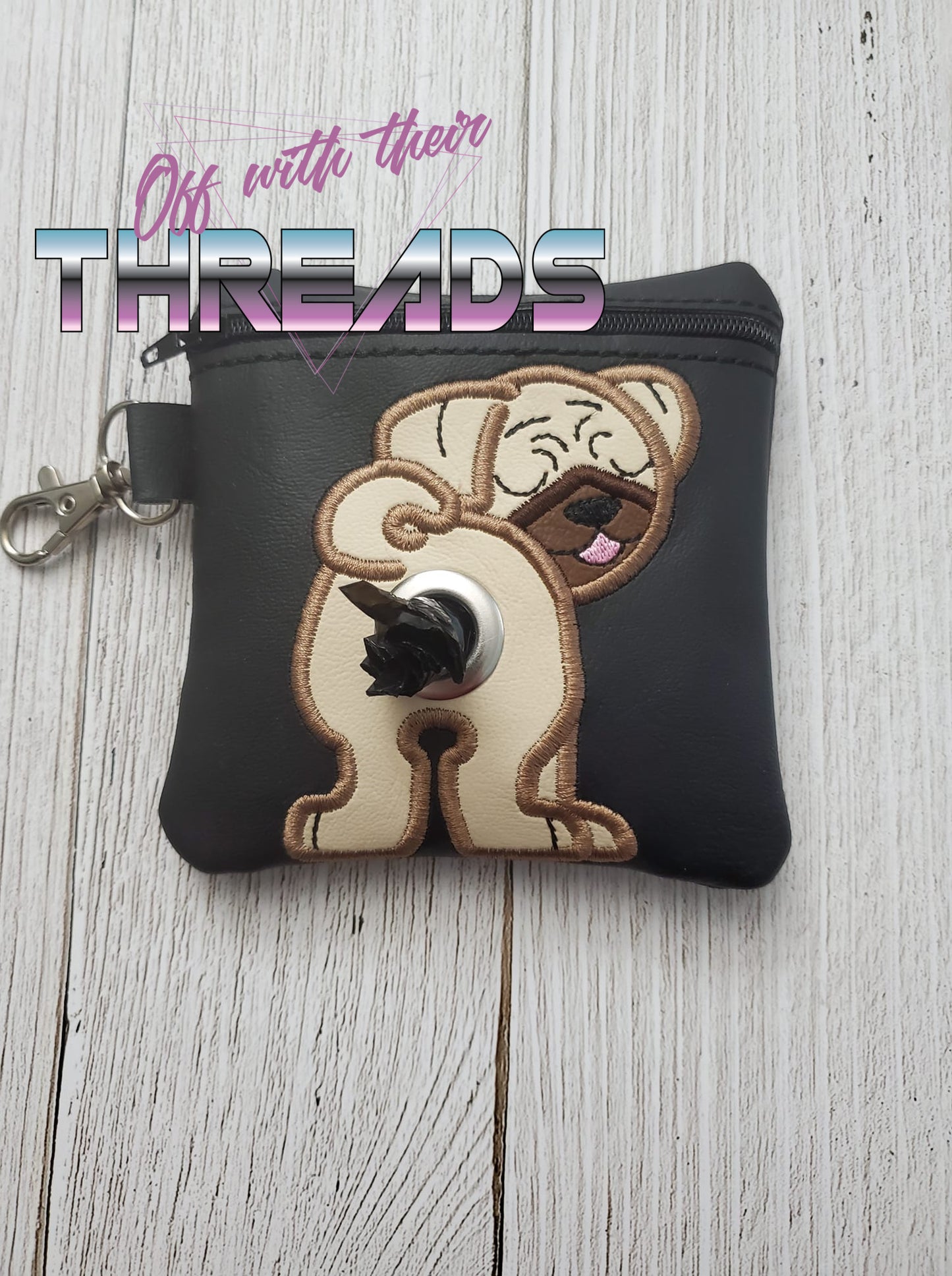 DIGITAL DOWNLOAD 5x5 ITH Applique Pug Poo Zipper Bag Lined and Unlined