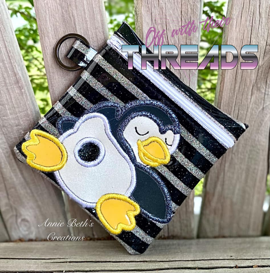 DIGITAL DOWNLOAD 5x5 ITH Applique Penguin Poo Zipper Bag Lined and Unlined