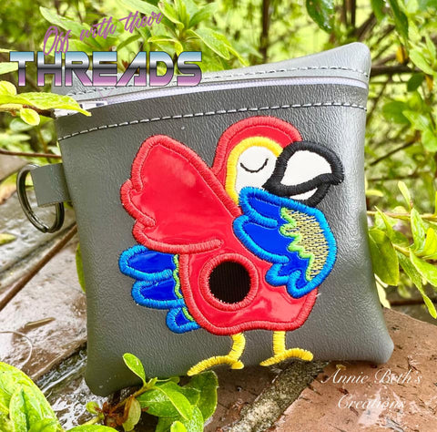 DIGITAL DOWNLOAD 5x5 ITH Applique Parrot Zipper Bag Lined and Unlined 2021