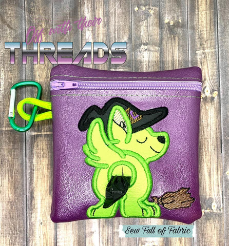 DIGITAL DOWNLOAD 5x5 ITH Applique Witch Costume Dog Poo Zipper Bag Lined and Unlined