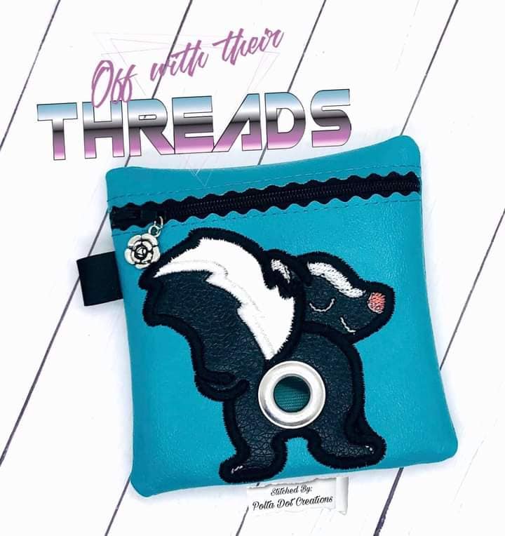 DIGITAL DOWNLOAD 5x5 ITH Applique Skunk Poo Zipper Bag Lined and Unlined