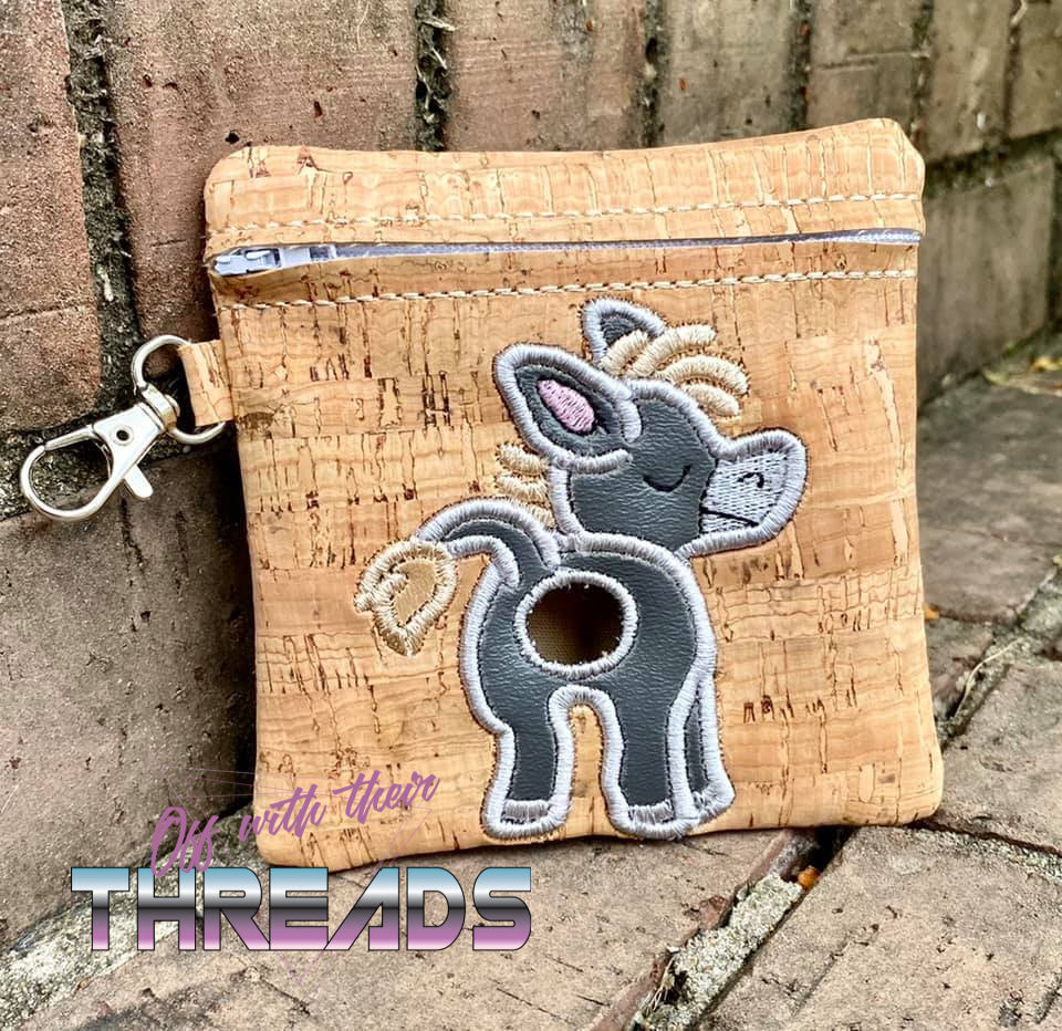 DIGITAL DOWNLOAD 5x5 ITH Applique Donkey Zipper Bag Lined and Unlined 2021