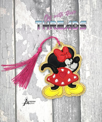DIGITAL DOWNLOAD Applique Mouse Girl Bookmark Ornament Gift Tag Sketch Fill