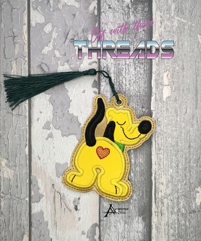 DIGITAL DOWNLOAD Applique Yellow Dog Bookmark Ornament Gift Tag Sketch Fill