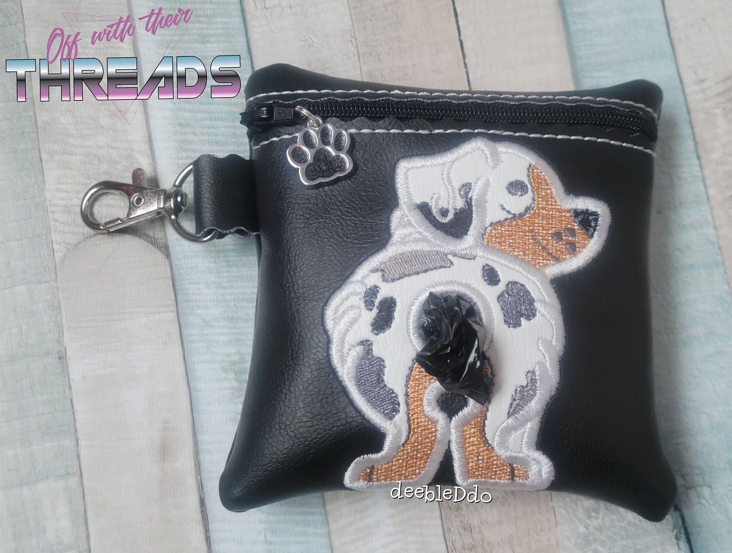 DIGITAL DOWNLOAD 5x5 ITH Applique Australian Shepherd Poo Zipper Bag Lined and Unlined