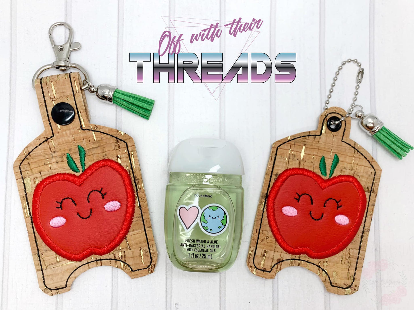 DIGITAL DOWNLOAD Applique Apple Sanitizer Holder Set Eyelet Snap Tab