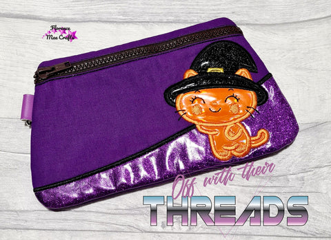 DIGITAL DOWNLOAD Witch Kitty Clutch Applique Zipper Bag Lined and Unlined