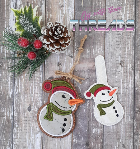DIGITAL DOWNLOAD Snowman Applique Ornament and Snap Tab Set