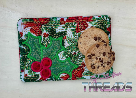 DIGITAL DOWNLOAD Christmas Holly Applique Quilted Mug Rug Snack Mat Set 4 SIZES INCLUDED Coaster