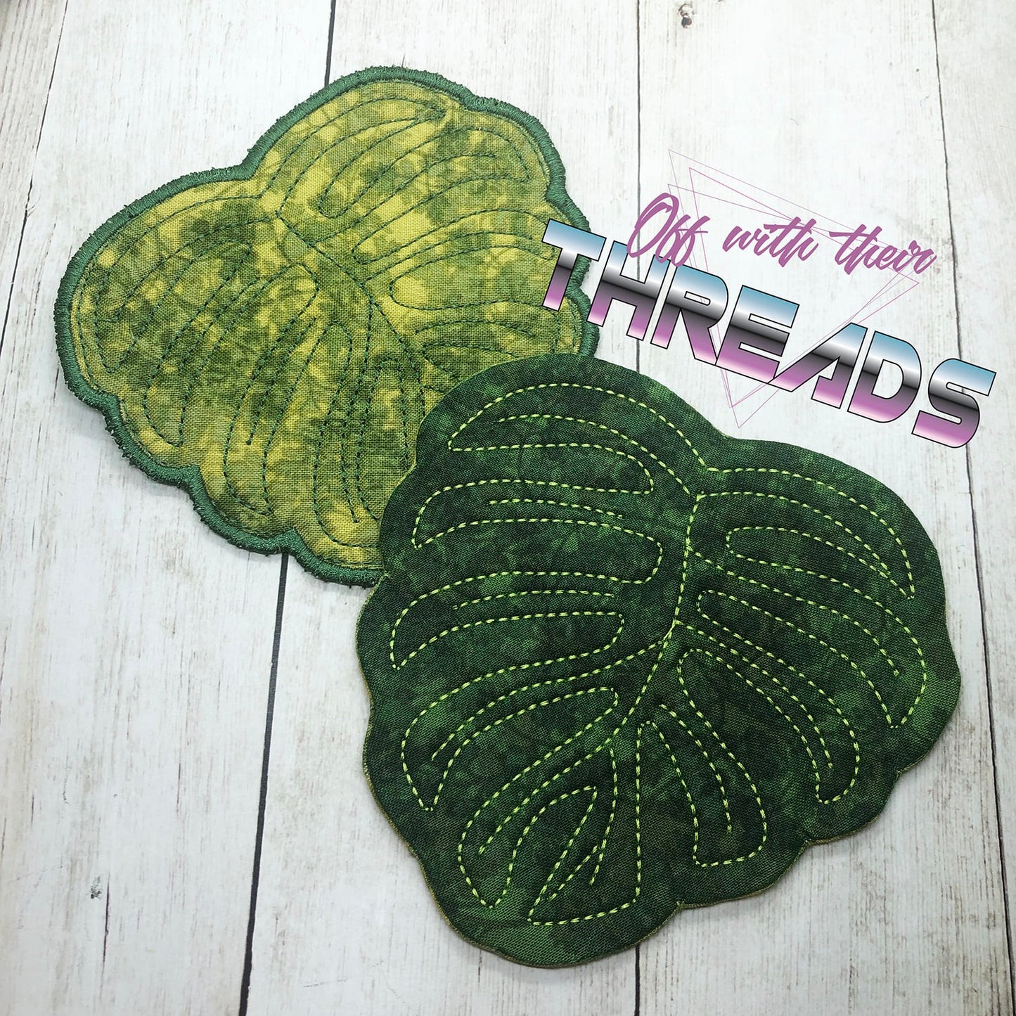 DIGITAL DOWNLOAD Monstera Leaf Shaped Quilted Mug Rug Snack Mat Set 4 SIZES INCLUDED INCLUDES BOTH SATIN AND ENVELOPE FINISHES