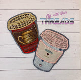 DIGITAL DOWNLOAD Applique Coffee Cup Shaped Quilted Mug Rug Snack Mat Set 4 SIZES INCLUDED INCLUDES BOTH TURN HOLE AND ENVELOPE FINISHES