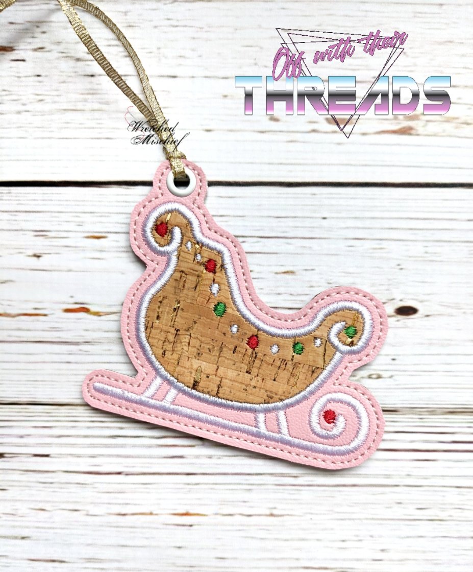 DIGITAL DOWNLOAD 4x4 Applique Santa's Sleigh Ornament Gift Tag Bookmark