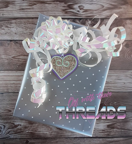 DIGITAL DOWNLOAD 4x4 Applique Heart Ornament Gift Tag Bookmark