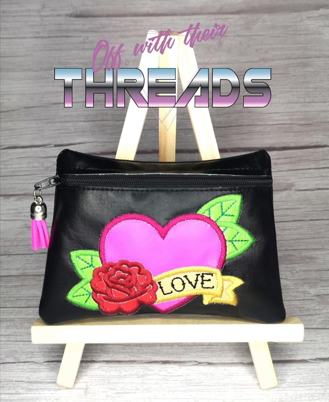 DIGITAL DOWNLOAD Tattoo Heart Clutch Applique Zipper Bag Lined and Unlined