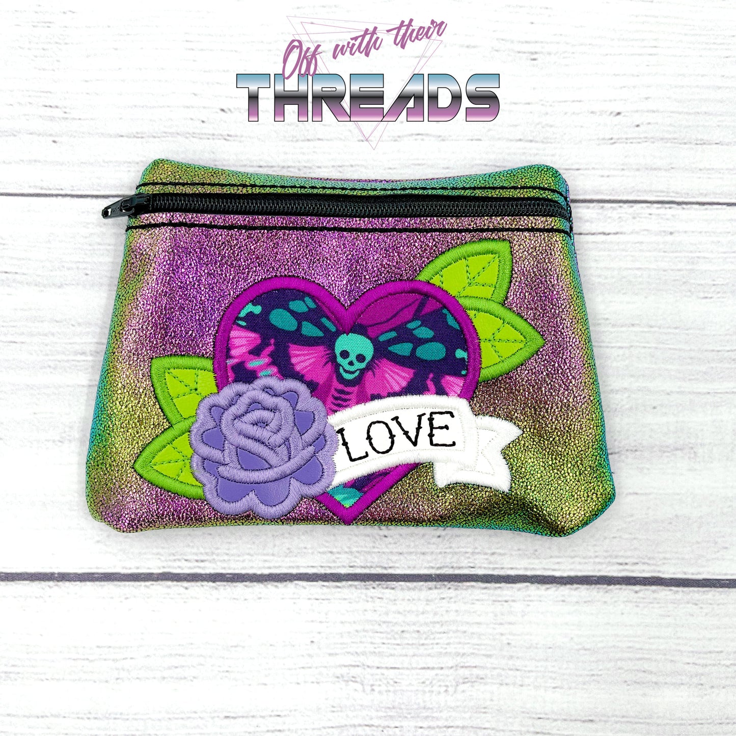 DIGITAL DOWNLOAD Tattoo Heart Clutch Applique Zipper Bag Lined and Unlined